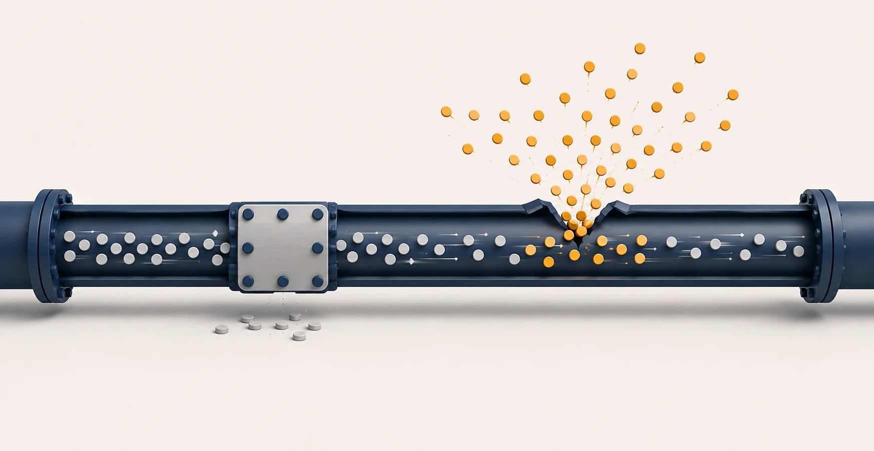 One leak sealed on a budget pipeline while an equal flow diverts through a new opening further along the line