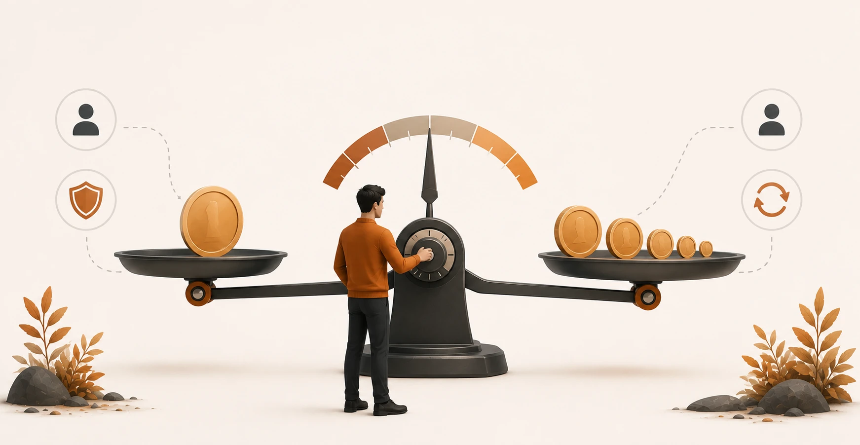 A marketer weighing CPA, RevShare, and Hybrid affiliate commission models as a question of who carries the risk