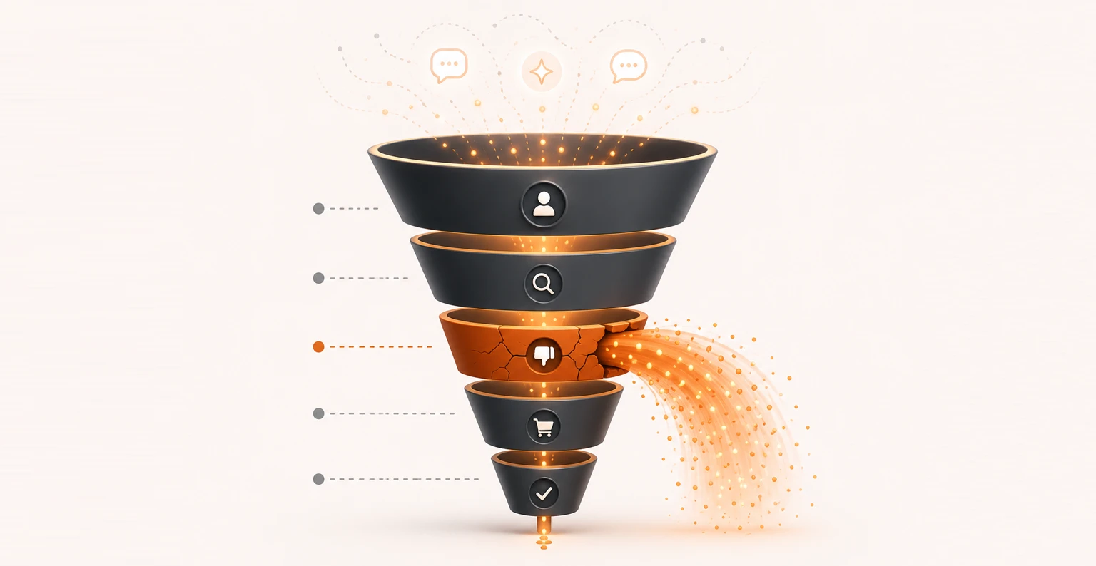 A marketing funnel audit showing conversion rates at each stage and the single stage leaking the most pipeline