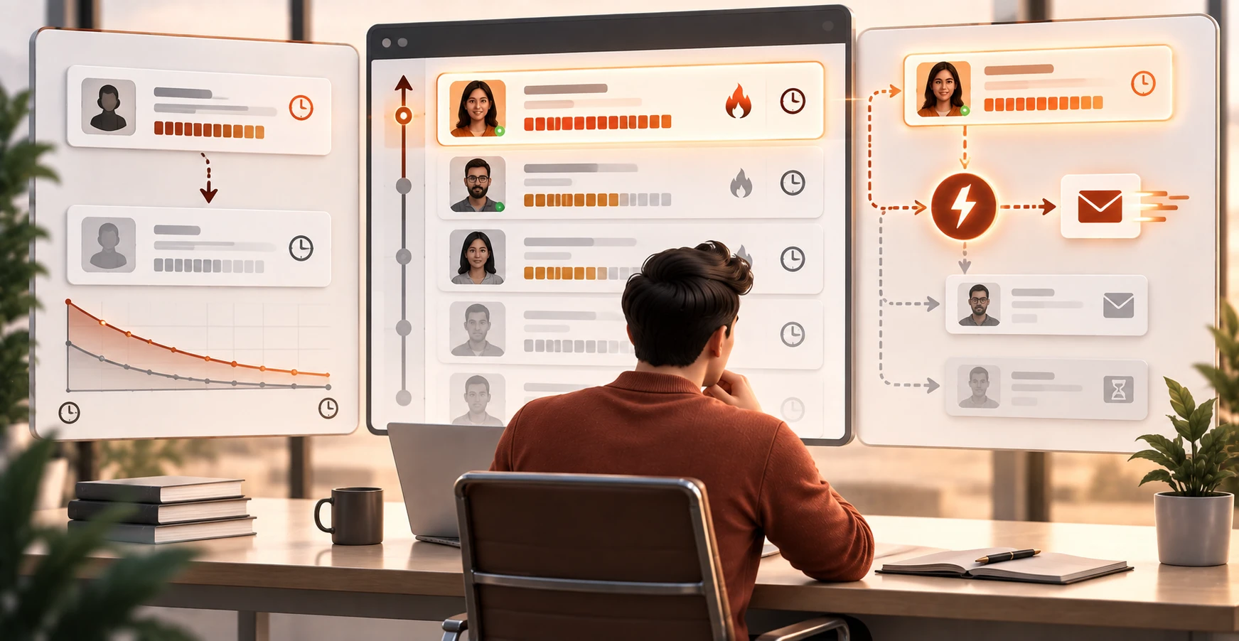 A marketer building a behavior-based lead scoring model with intent weighting and time decay to trigger timely follow-up