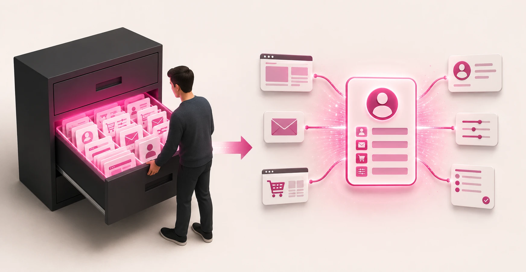 A marketer unifying first-party data from scattered sources into a single customer profile ready to activate