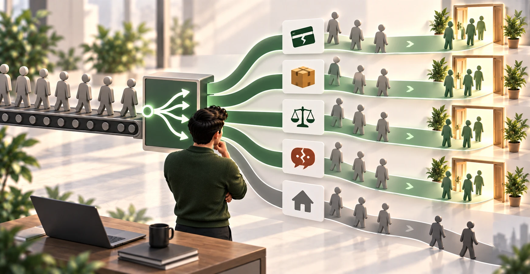 A marketer sorting departing customers into different groups by the real reason they left