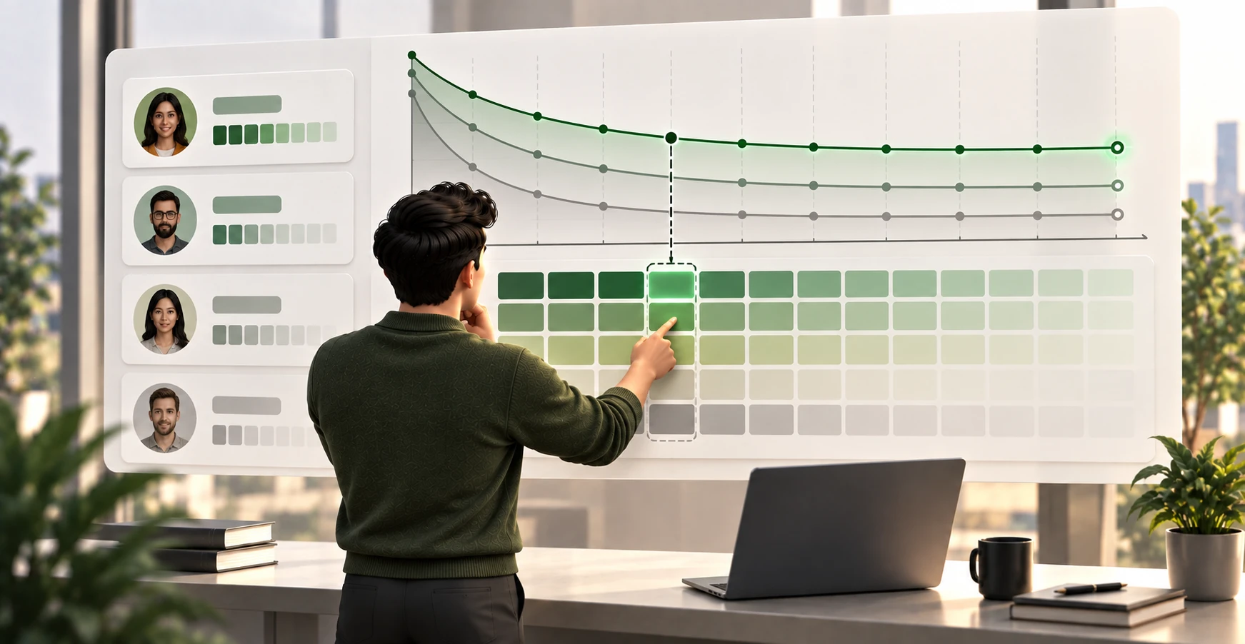 A marketer reading a cohort retention table and curve to see whether newer customer groups are sticking around longer