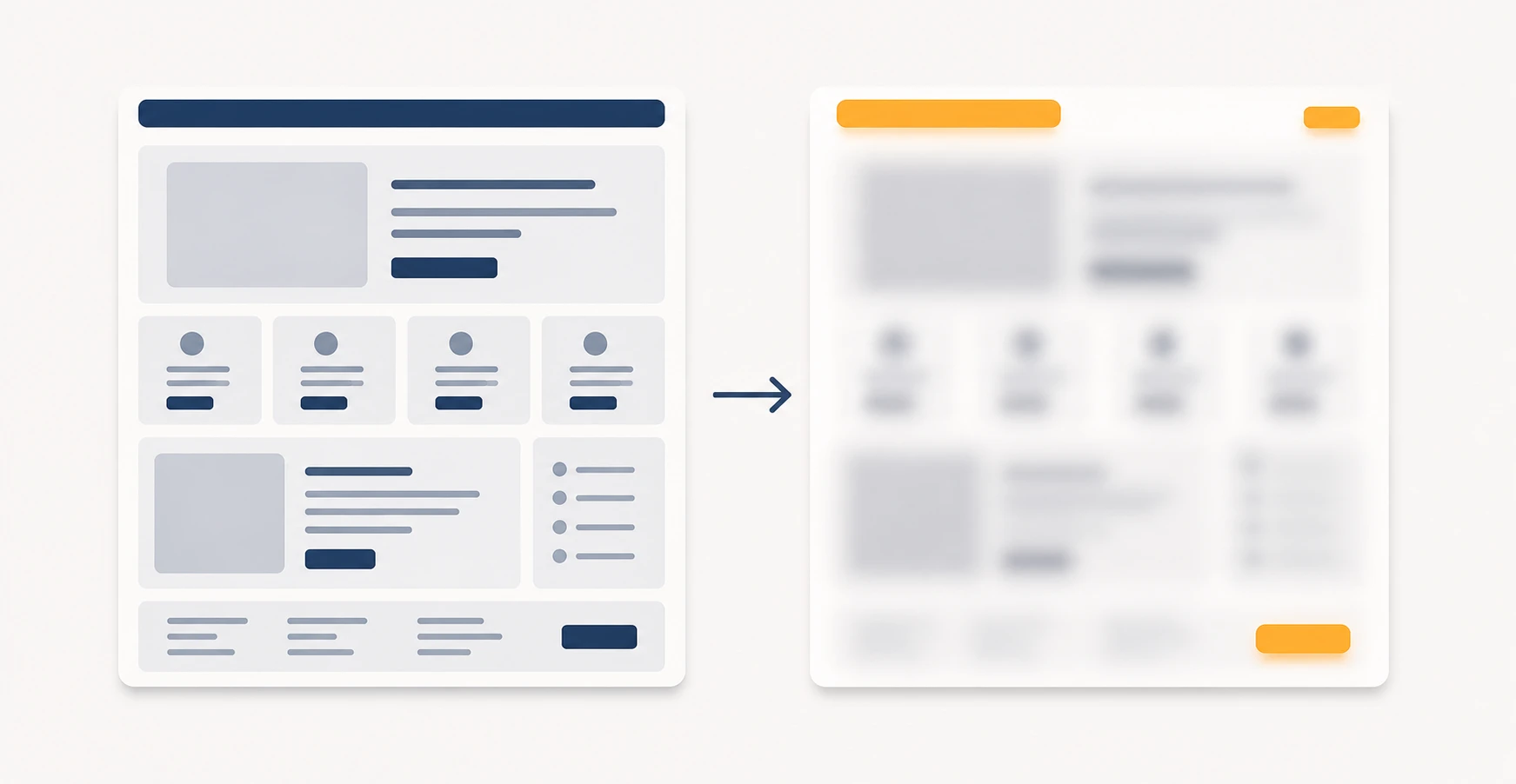 A branching set of site templates with one clear onward path highlighted through each, against a tangle of competing routes shown faded behind