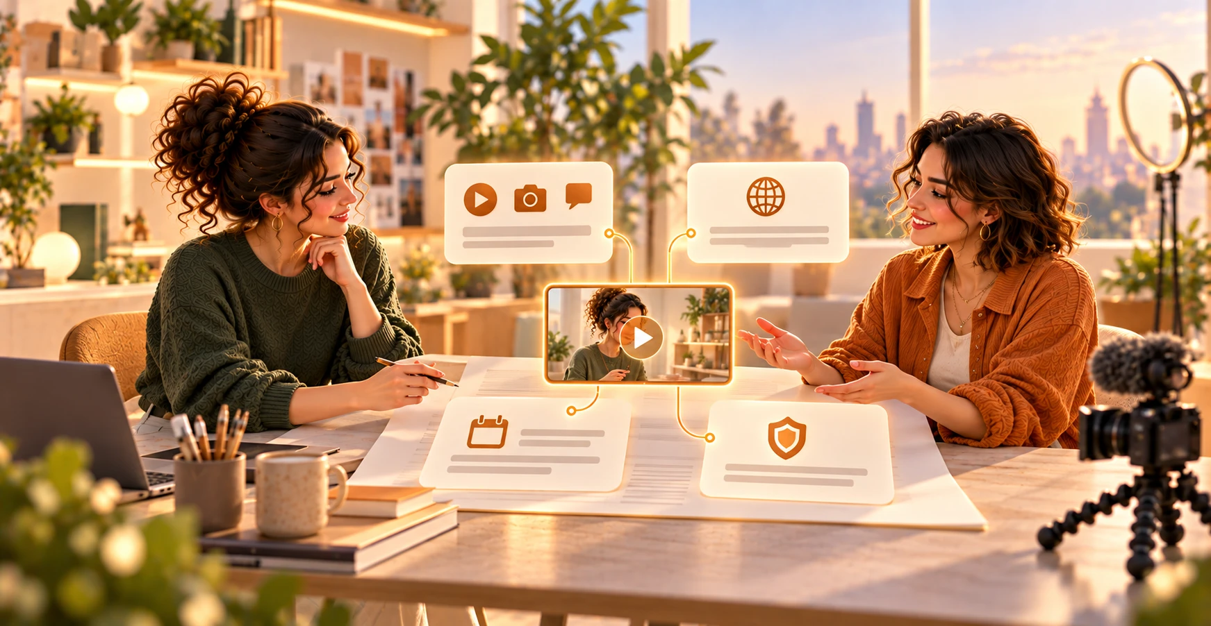 A marketer and a creator reviewing a clear agreement that defines usage rights, exclusivity and deliverables