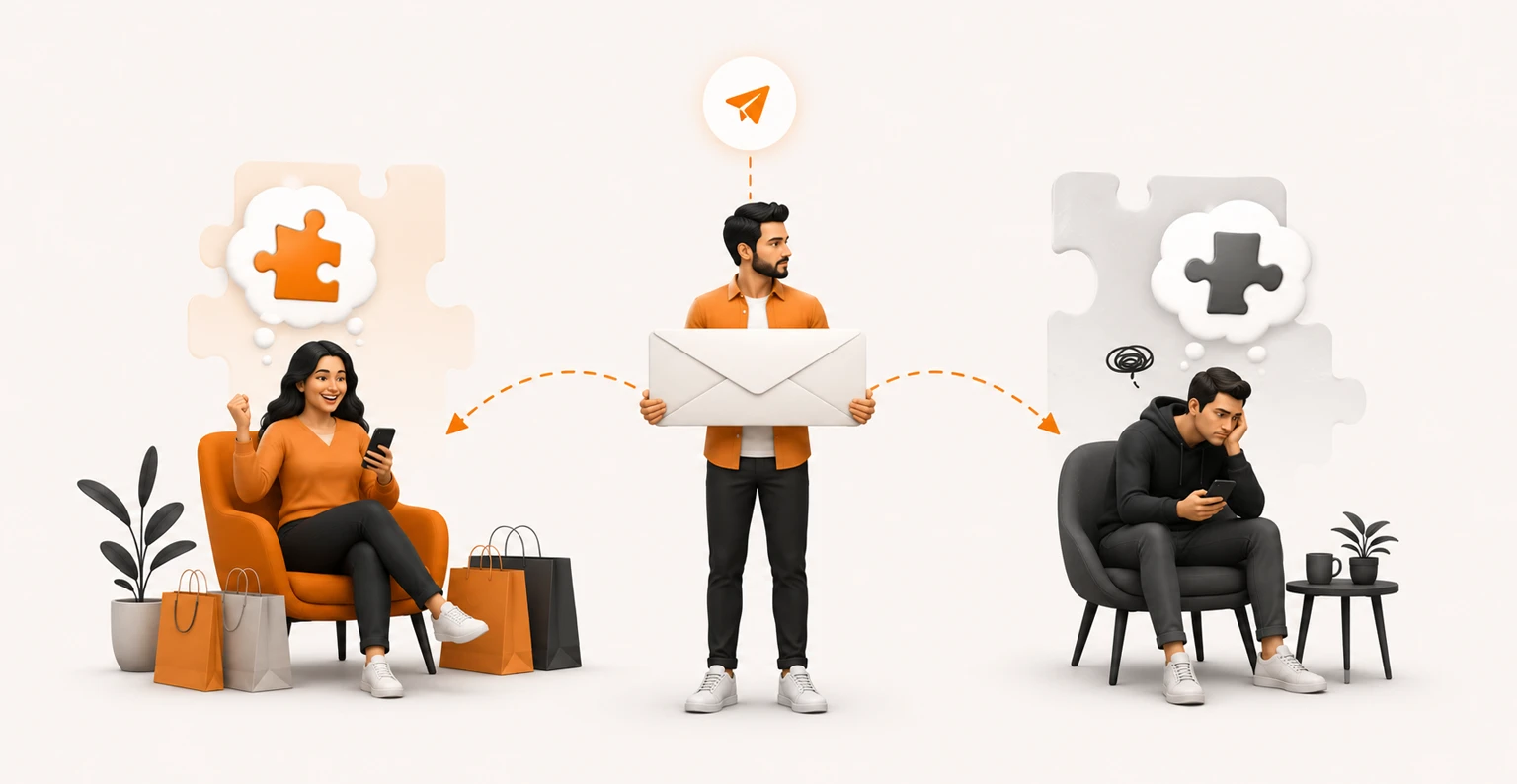 A marketer sorting one email list into a few clear behaviour-based groups and sending each a message that fits