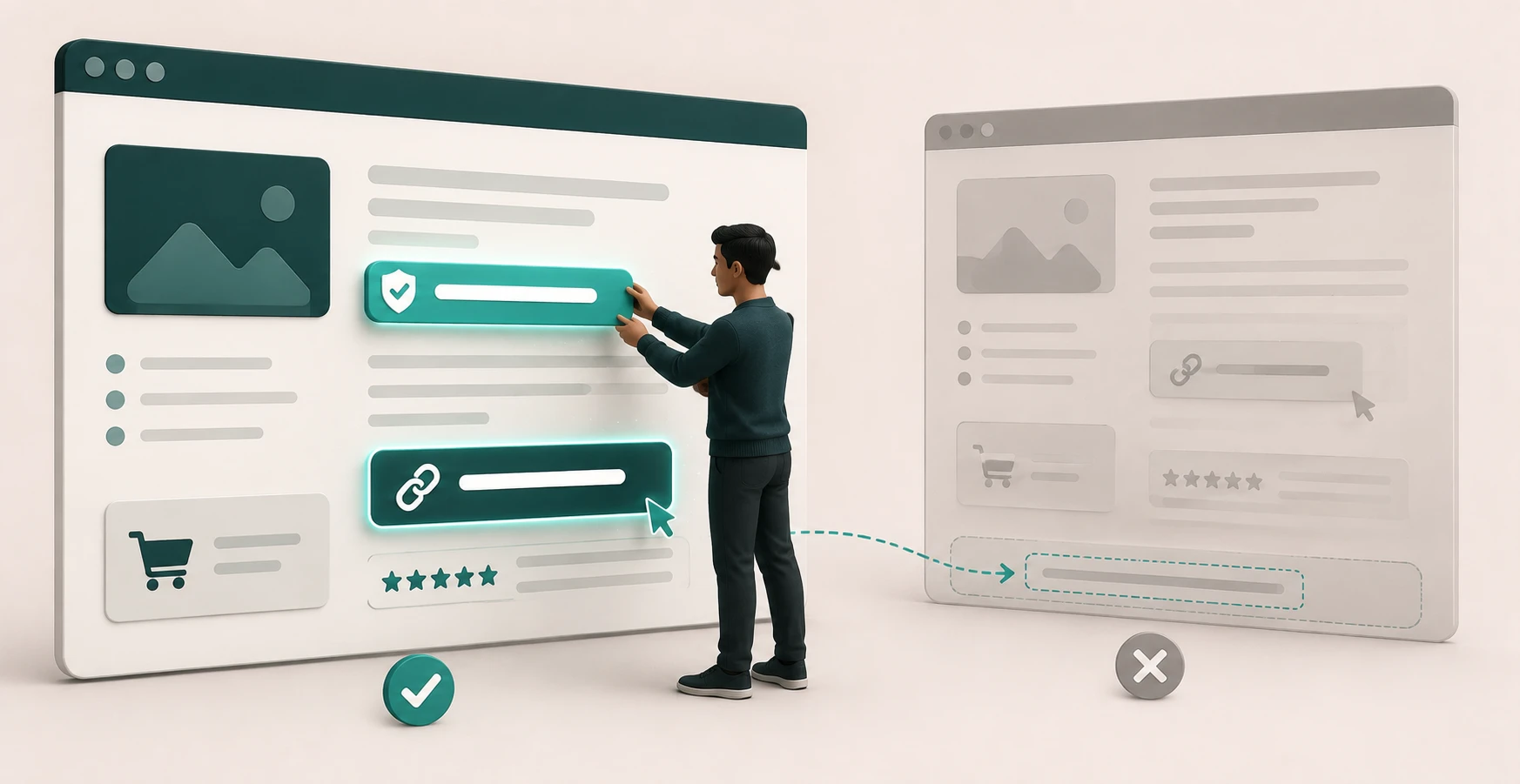 A marketer placing a clear and conspicuous affiliate disclosure directly above an affiliate link, meeting the FTC four-factor test