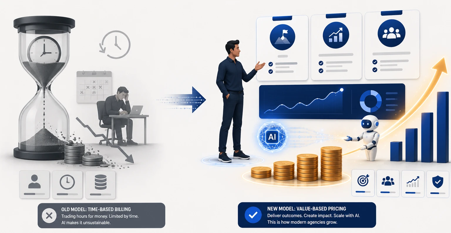 An agency repricing AI-assisted work away from hourly billing toward value, outcome and productized pricing models in 2026