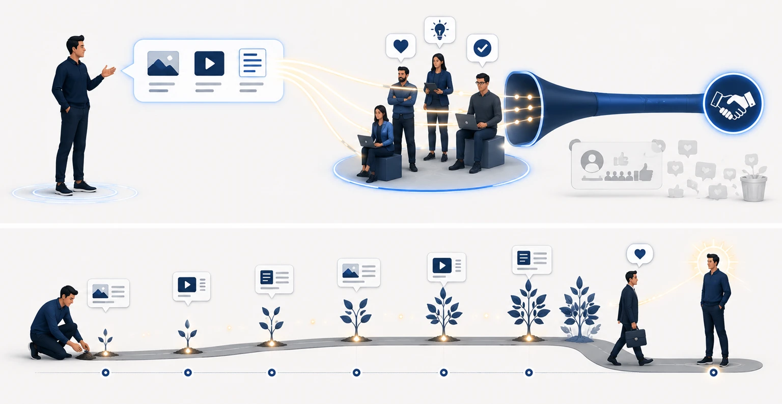 A founder building trust with an ideal-customer audience on LinkedIn through consistent point-of-view content that turns into pipeline