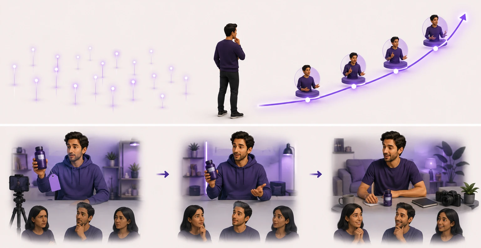 A marketer choosing one repeated creator relationship that compounds over a scatter of disconnected one-off posts