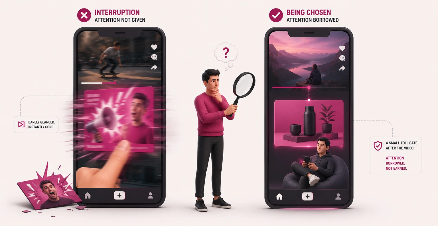 A marketer adapting creative for a post-view Reels ad that plays to a semi-captive viewer instead of fighting the scroll