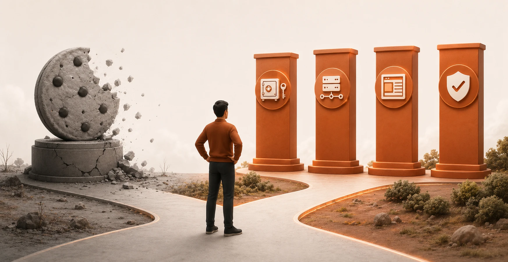 A marketer navigating the privacy-first landscape in 2026 after Google's cookie reversal, using first-party data, server-side measurement, and contextual targeting