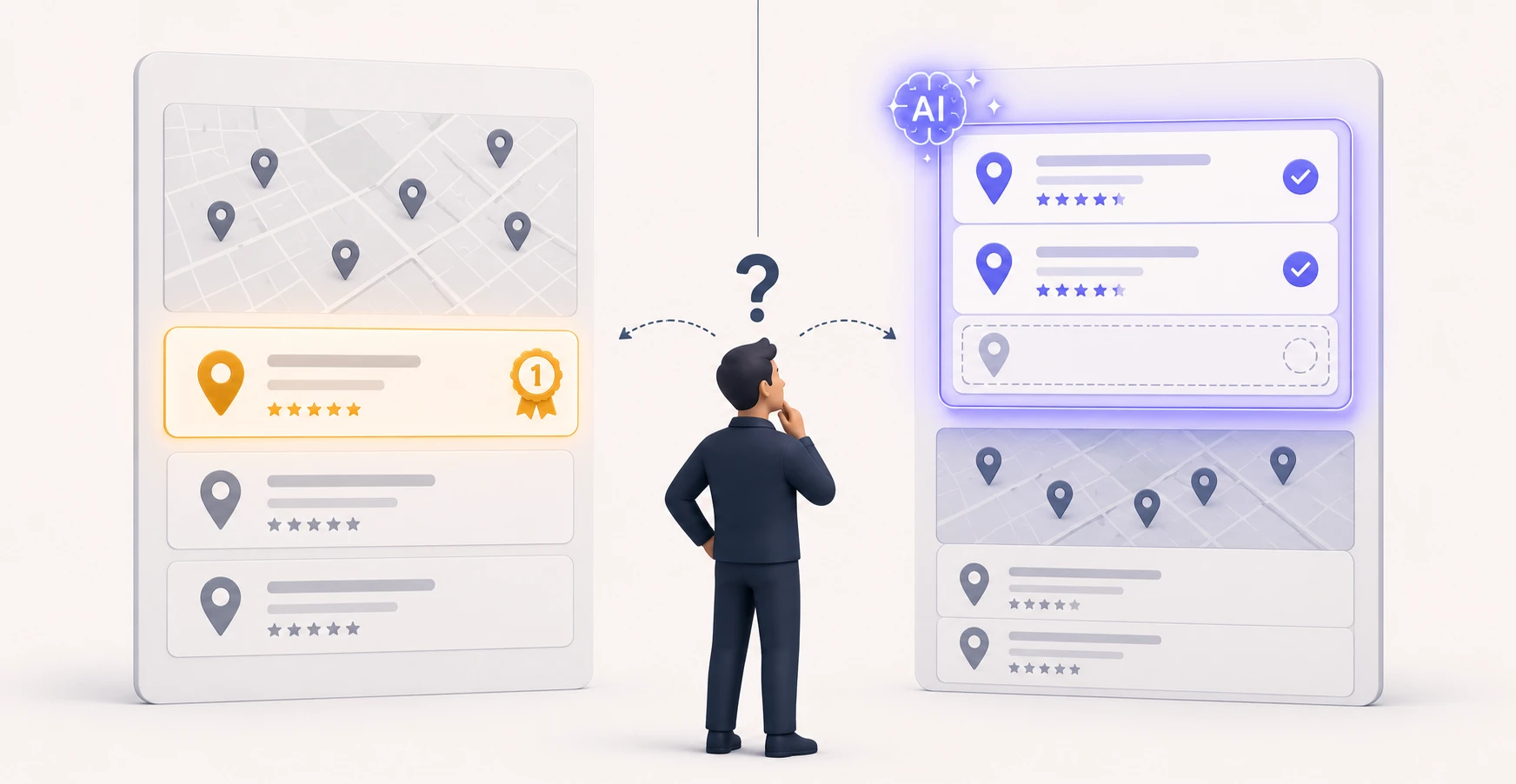 A Google AI Overview answering a local search by naming a few businesses above the map pack