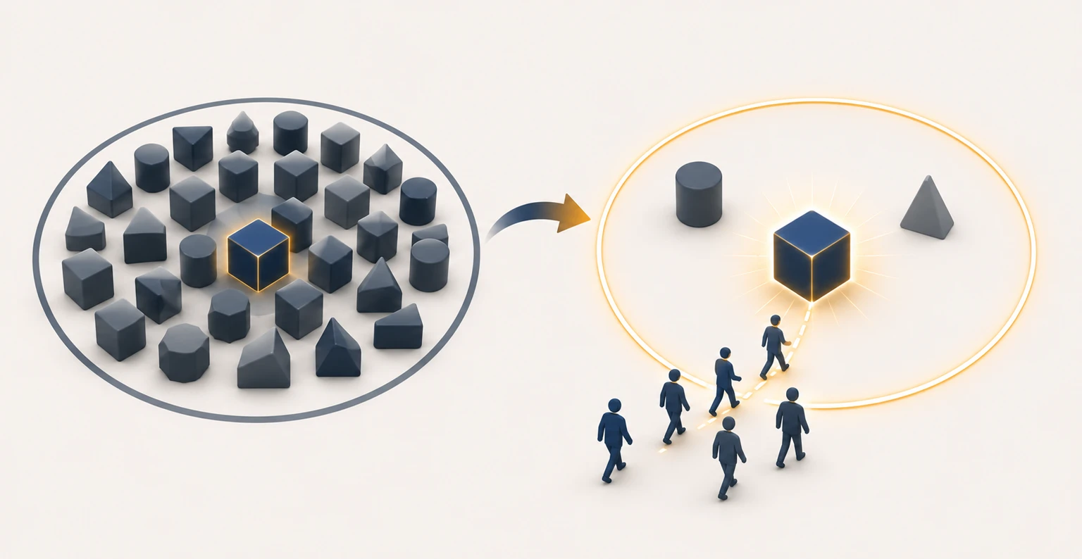 A brand standing clearly apart from lookalike competitors as the obvious choice for one well-defined group of buyers