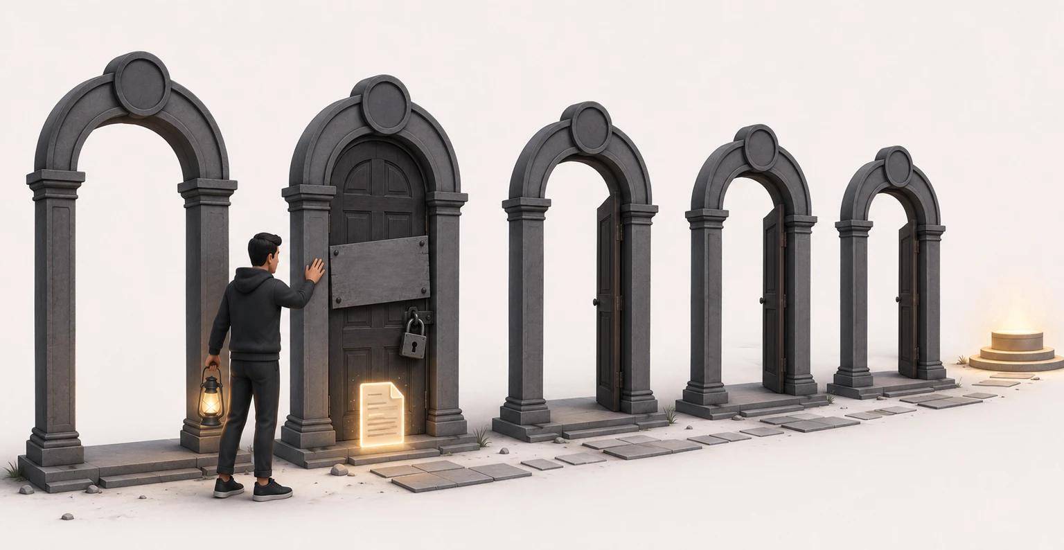 An SEO checking a series of gates a page must pass through before it can rank at all