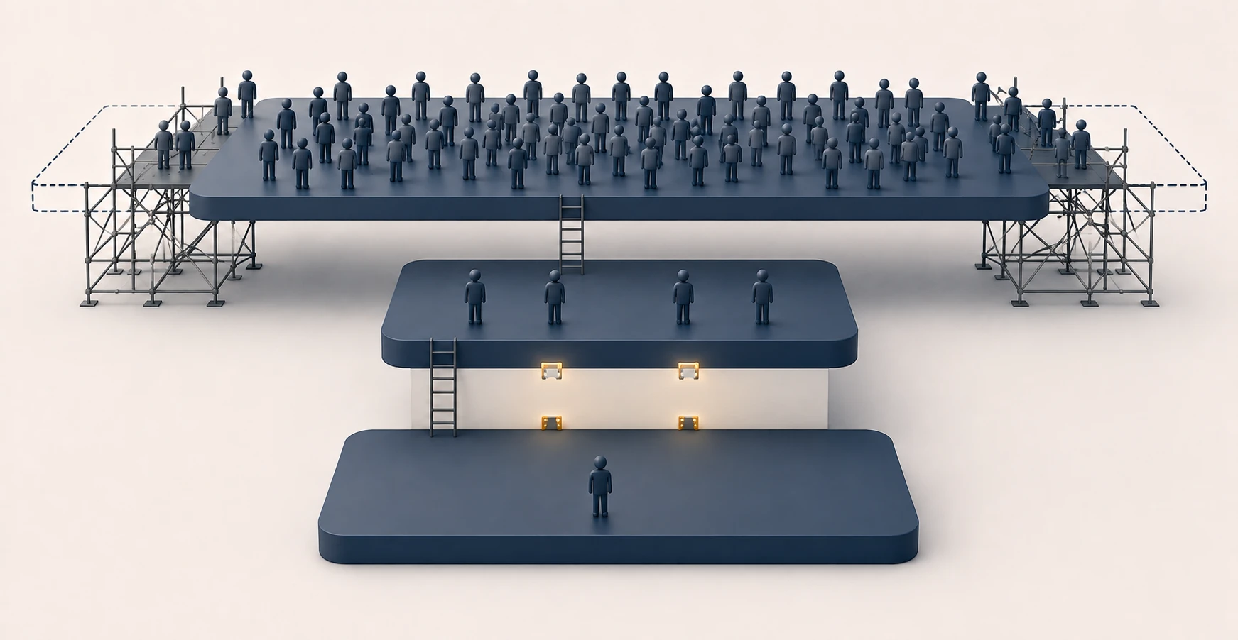 A team structure growing at the top while its lowest tier thins, leaving no path upward for the next generation
