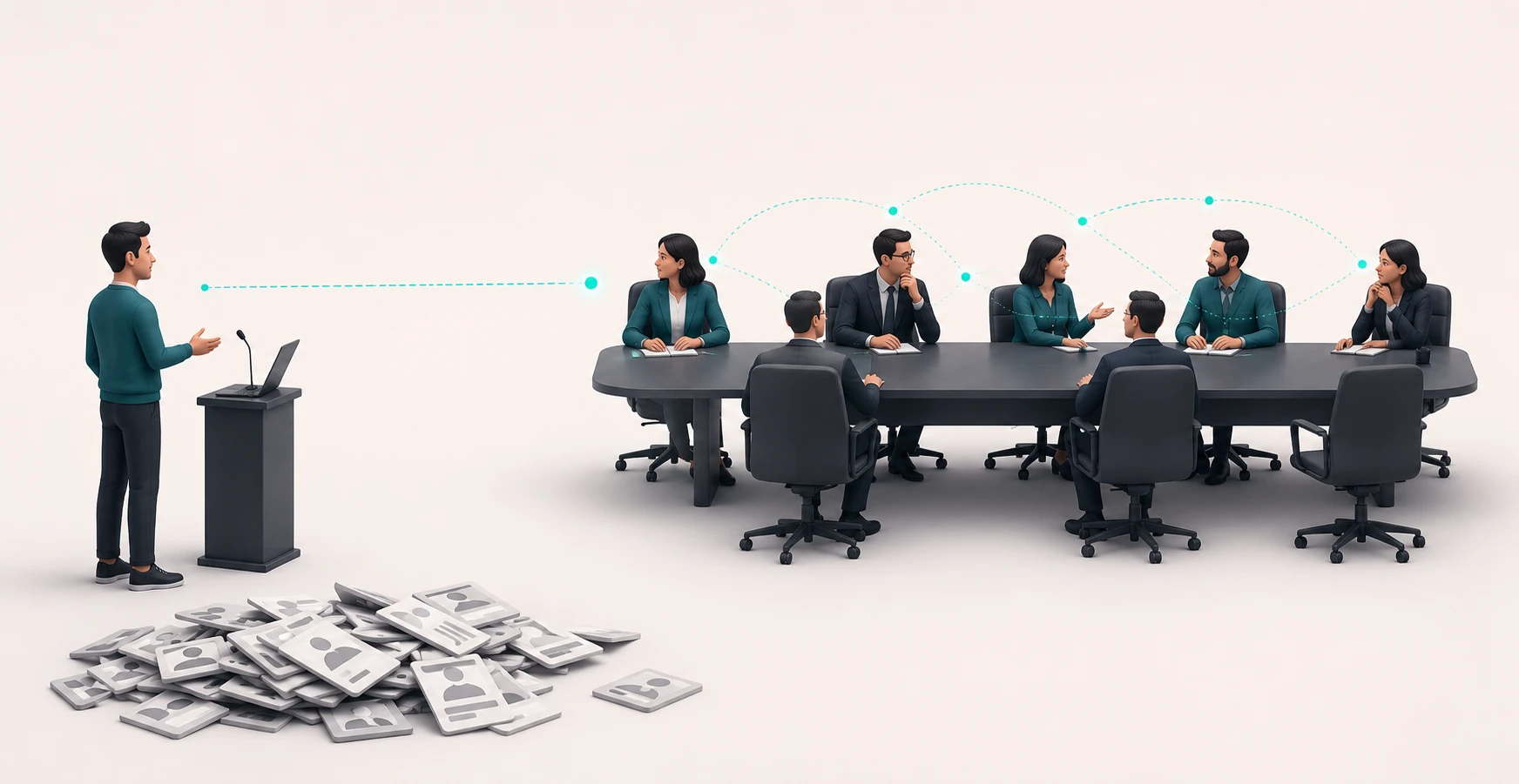 A B2B marketer tracing a deal from an anonymous first touch through a buying committee to a signed contract