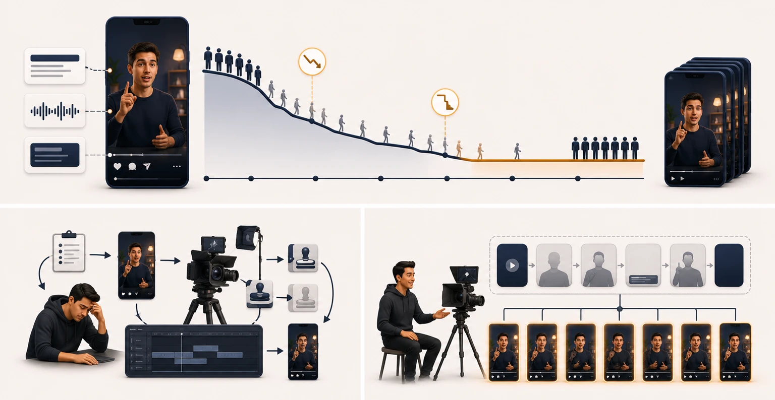 A short-form video retention curve showing where viewers drop off, alongside a repeatable production system for brands