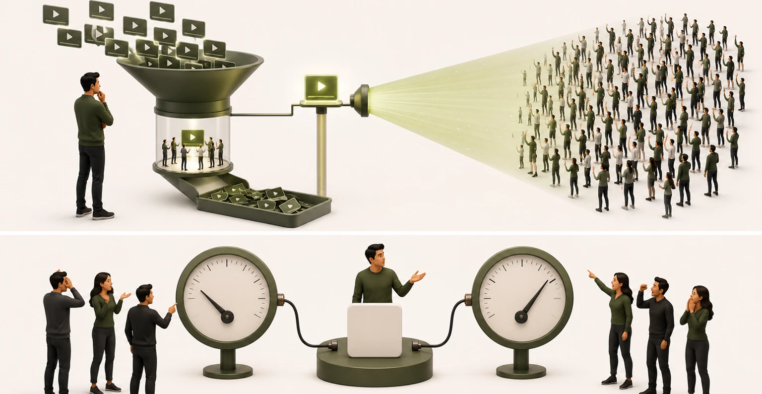 A marketer watching content be tested in a small cohort before only the strongest is scaled to a wide audience
