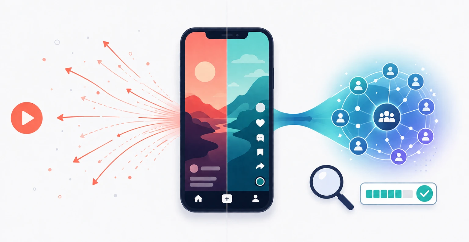 A TikTok For You feed shifting from broad viral reach toward niche, searchable, community-driven content discovery