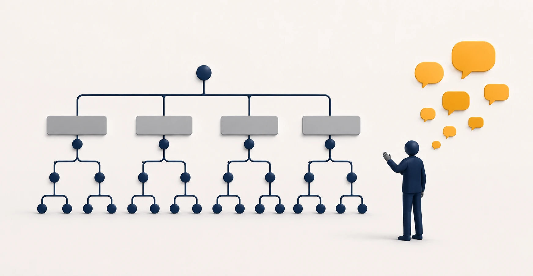 A well-formed site hierarchy whose section labels fail to match the words visitors use, with search queries revealing the gap